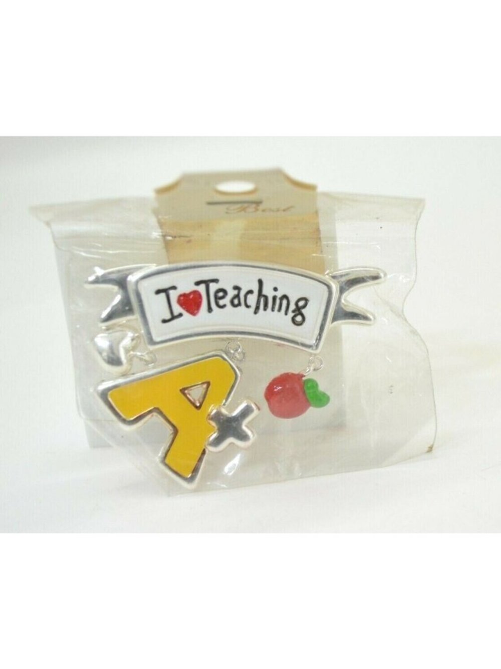 Best Love Teaching Pendant Brooch Pin Silver Tone Enamel Lapel Necklace Vintage